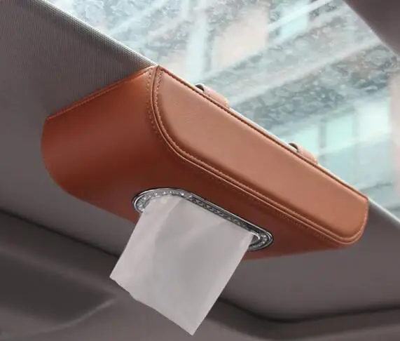 Car Sun Visor Universal Armrest Leather Car Tissue Box Auto Pumping Cassette Holder Creative Removable Paper Napkin Box