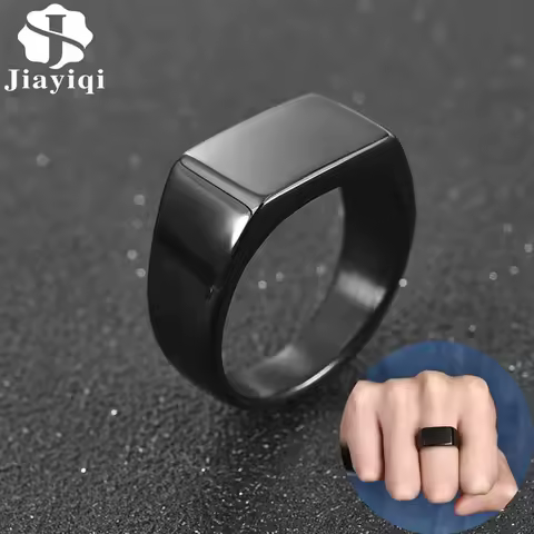 Jiayiqi Fashion Men Ring Stainless Steel Simple Style Black Silver Color Square Ring Charm Hiphop Male Jewelry Party Gift