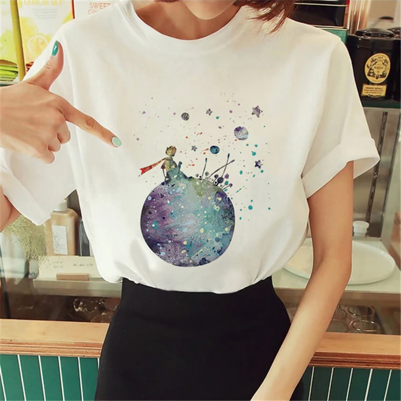 T-shirt manches courtes col rond femme, estival et tendance, avec image du petit prince