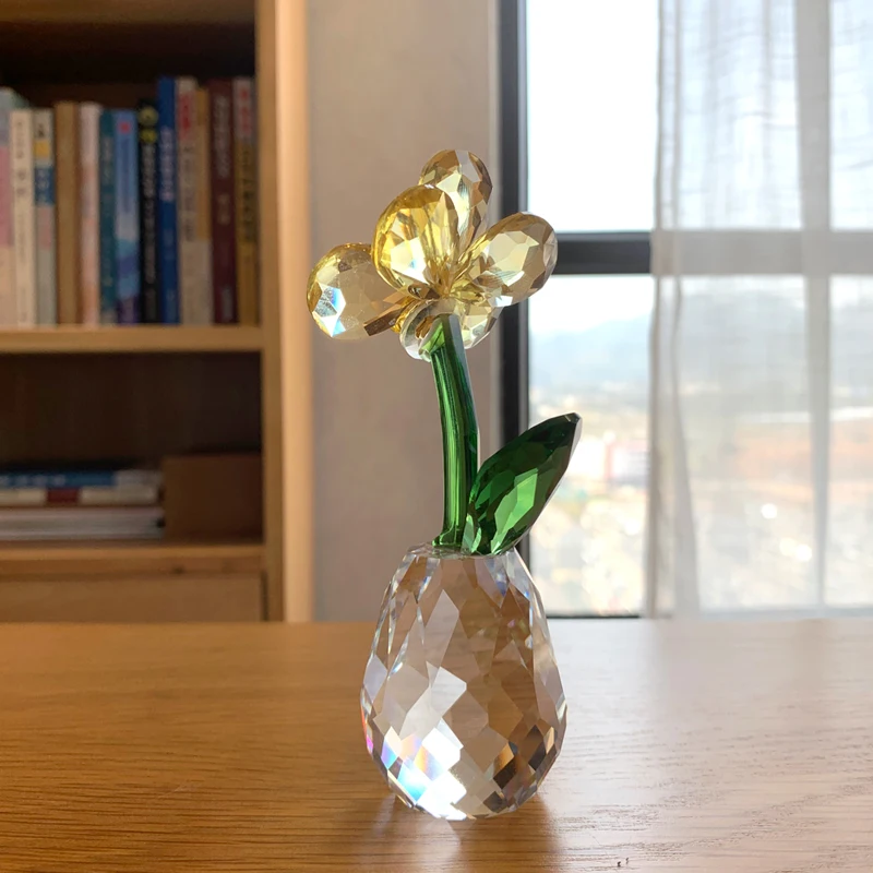 Crystal Orchid Flower Figurine Glass Eternal Flower Sculpture Ornament Beautiful Flower For Love Home Table Wedding Decor