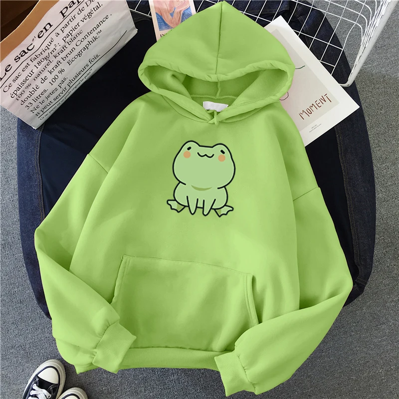 Sudadera de rana, ropa de dibujos animados, Harajuku, Sudadera con capucha Kawaii de manga larga para niñas, sudaderas con capucha de lana de