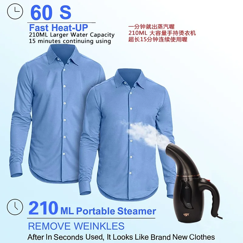 Vaporizador de ropa portátil de mano, miniplancha de vapor de calor rápido, adecuada para viajes y hogar, 850W, 210ml