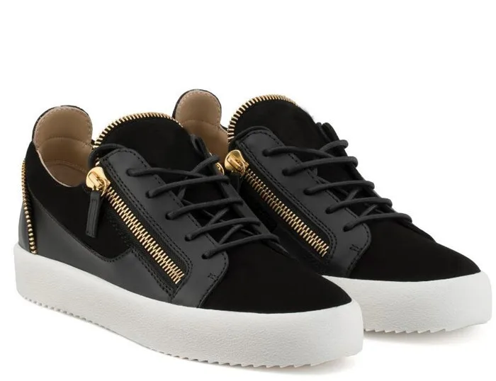 SHOOEGLE High Quality Men Gold Black Leather Tied Zipper Youth Sport Shoes Fashion Round Toe Flats Low Top Sneakers Man