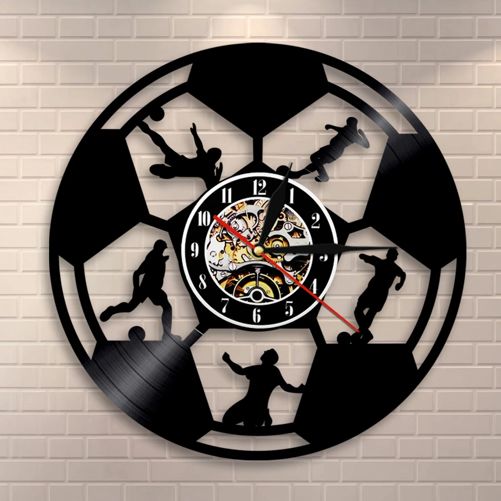 Play Football Group Sports Vinyl Record Wall Clock Modern Design Soccer Match Soccer Team Home Decor For Soccer Lover Gift