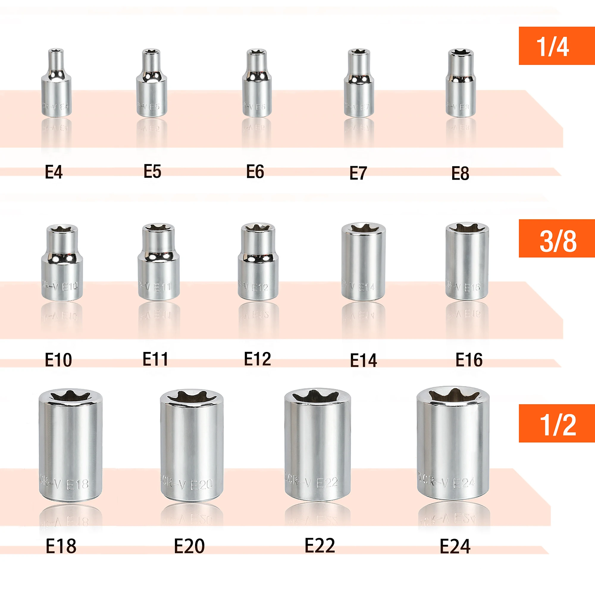 ValueMax 14 sztuk kobieta E-gniazdo Torx zestaw 1/4 "3/8" 1/2 "zewnętrzna gwiazda gniazda zestaw narzędzi ręcznych