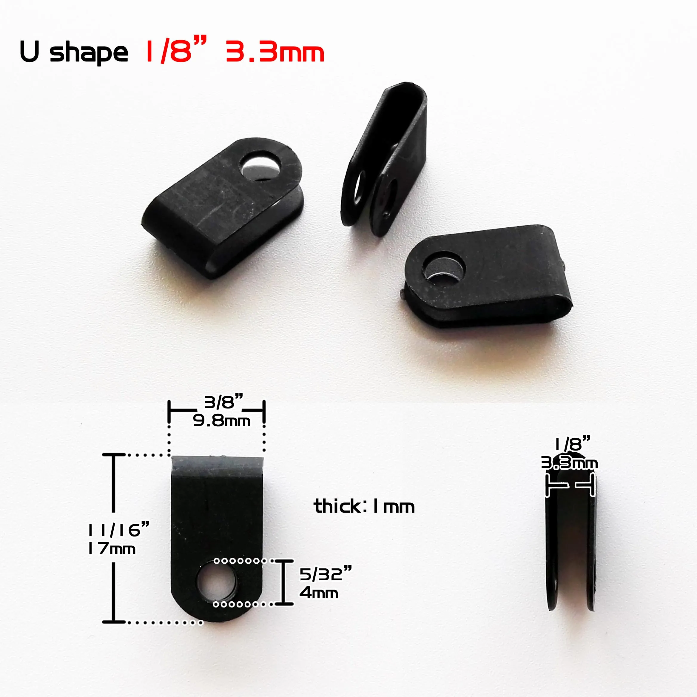 25X ID 3.3mm 5.3mm 6.4mm 8.4mm 10.4mm Black Nylon U R Shape Cable Clamp Clip UV Resistant Wire Electrical Hose Loop Fixer Holder