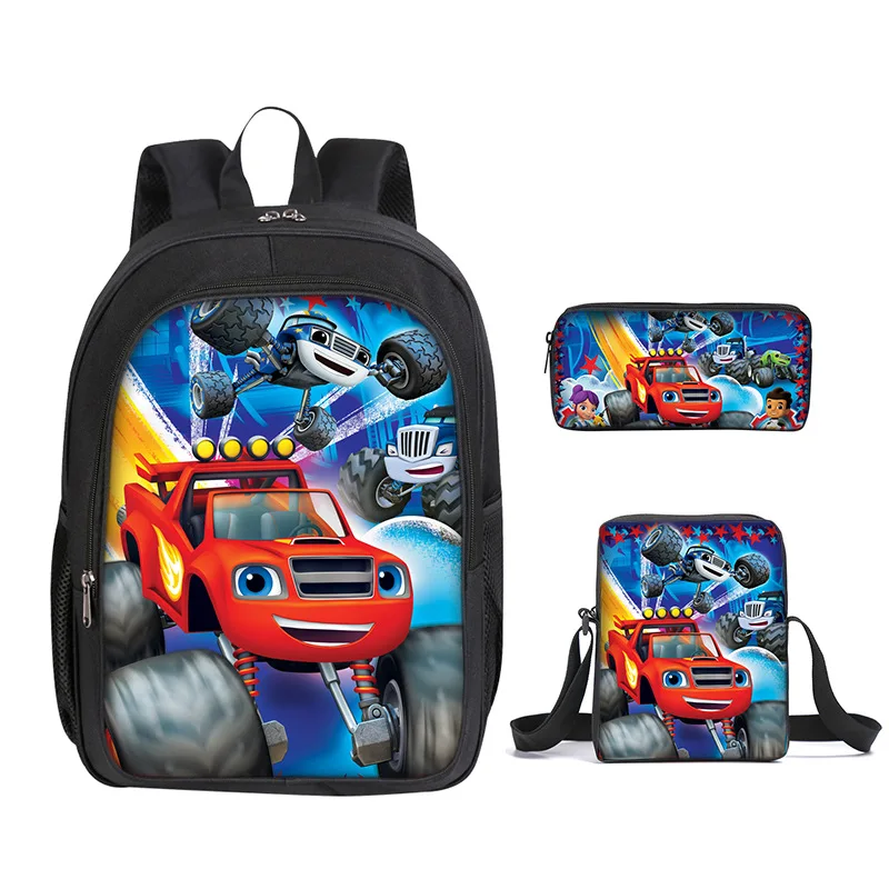 3pcs/set Cartoon Blaze and The Monster Machines Print Backpack for Boys Children School Bags Kids Fashion Travel Book Bag