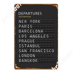 Airport Departures Board Print Metal Signs Wall Mural Party Vintage Garage Decoration Metal Posters