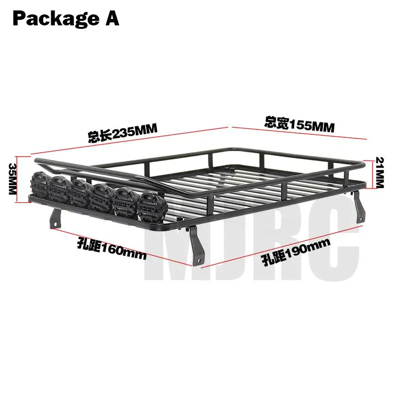 Metal roof rack with 4 LED lights for 1:10 RC Rock Crawler SCX10II 90046 90047 SCX10 D90 Wrangler Trx4 luggage rack