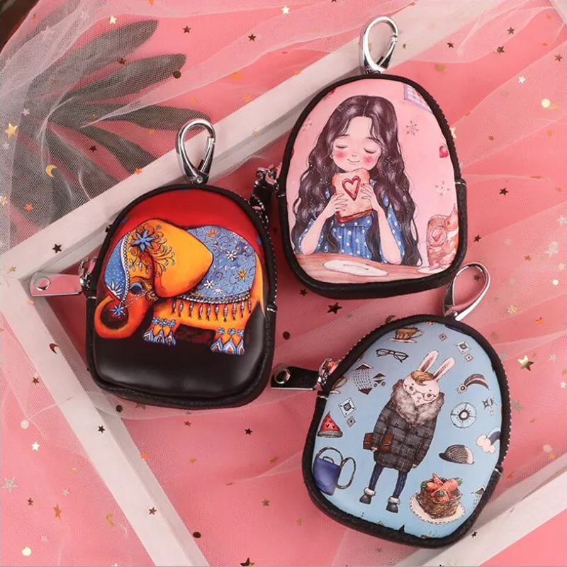 Spring new key bag car key bag clutch bag pendant coin purse doodle painted bag car key case