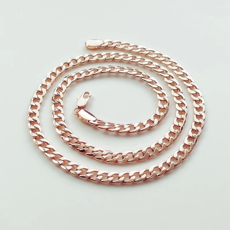 New Trendy Women Men Necklace 585 Rose Gold Color Jewelry Women Bijouterie Link Chain Necklace 5MM 60cm Long Necklace Gift