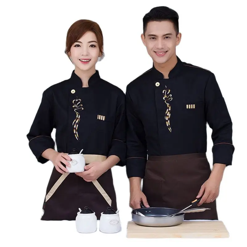 Chef\'s Work Clothes Men\'s Hotel Kitchen Staff Clothes White Autumn Hot Pot Shop Uniform Oversized Chef\'s Clothes Long Sleeves