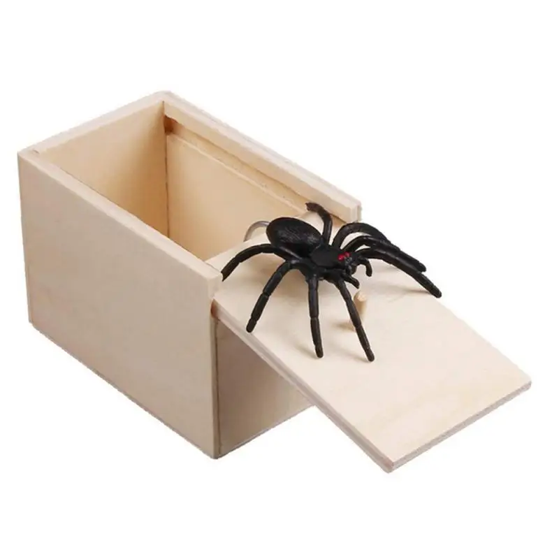 Hidden Scare Box Spider Wooden Funny Prank Horror Gag in Case Prank-Wooden Interesting Play Trick Practical  Joke Toys Gift