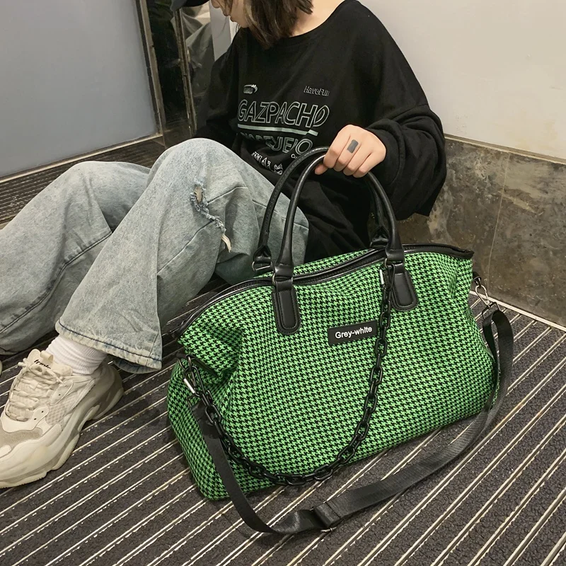 Knitted Houndstooth Large Casual Travel Handbag Environmentally Friendly Bag for Women Fashion Simple Leisure Men Shoulder Bag