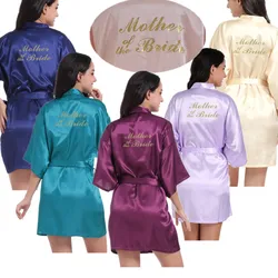 Wholesale Mother of the Bride Letter Gold Glitter Women Solid Bath Satin Kimono Robes For Wedding Party Bridesmaid Bathrobes T5