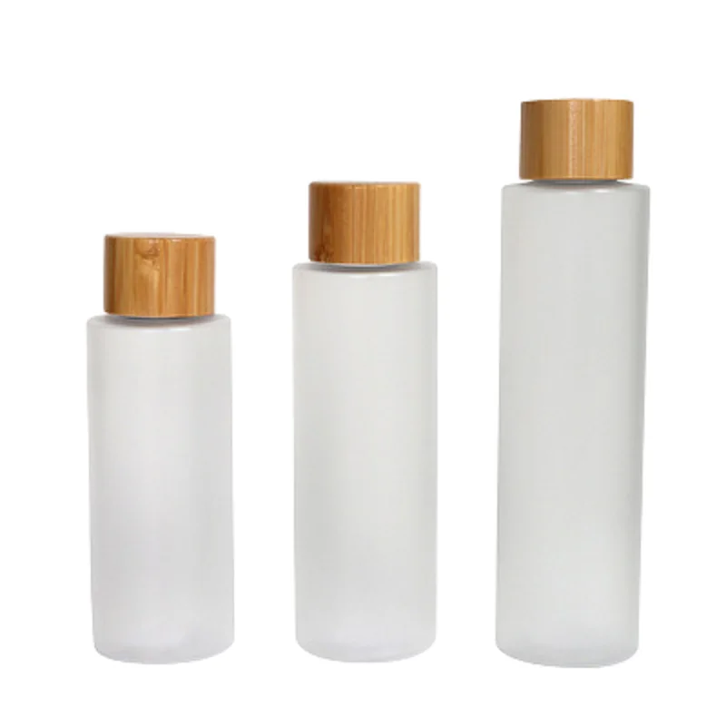 

20Pcs Bamboo Wooden Lid Cosmetic Packaging Toner Bottle 100ML 120ML 150ML Frosted Flat Shoulder Empty Plastic Shower Gel Bottle