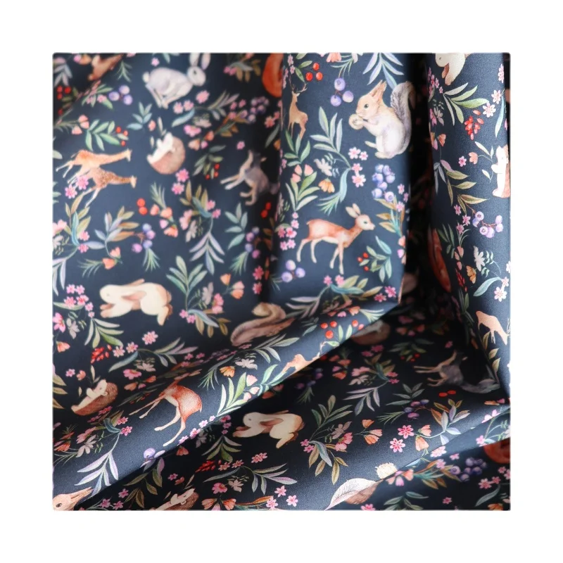 

Width 57" High-Density Fashion Floral Printed Cotton Fabric By The Half Yard For Dress Shirt Children's Wear Material