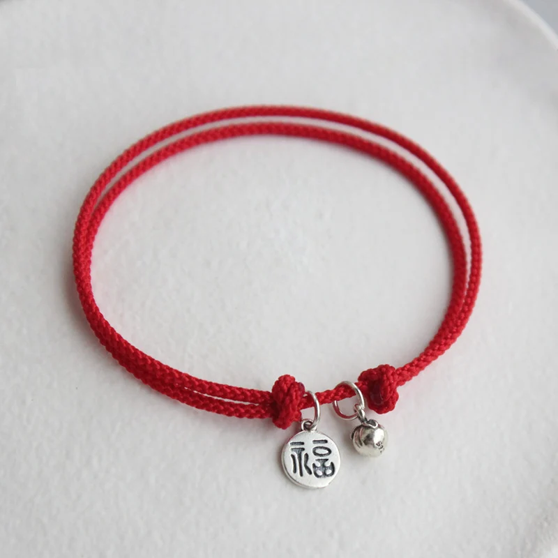 La Monada 15-26 cm Bell FU Red Thread For Hand 925 Sterling Silver Bracelet Women Rope Red Thread Bracelets For Women Silver 925