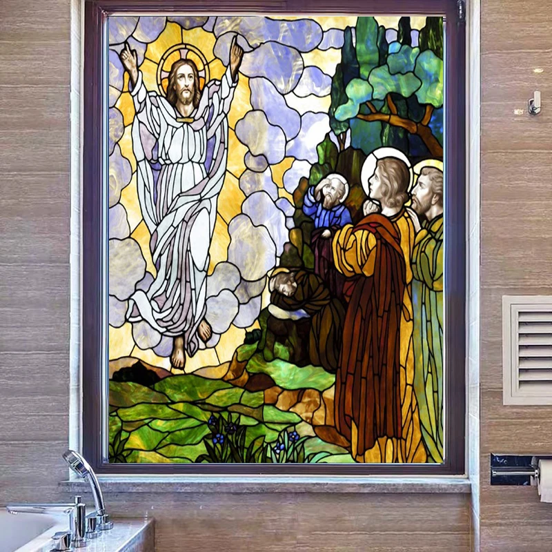 Custom size  Self-Adhesive window Glass Films sticker paper Door Stickers Vintage European Style Translucent  Jesus Christ  N110