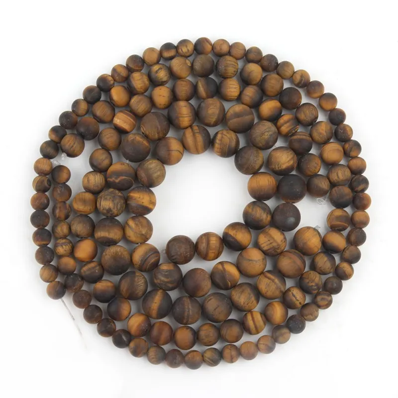 Natural Stone Matte Yellow Tiger Eye Round Beads 15\