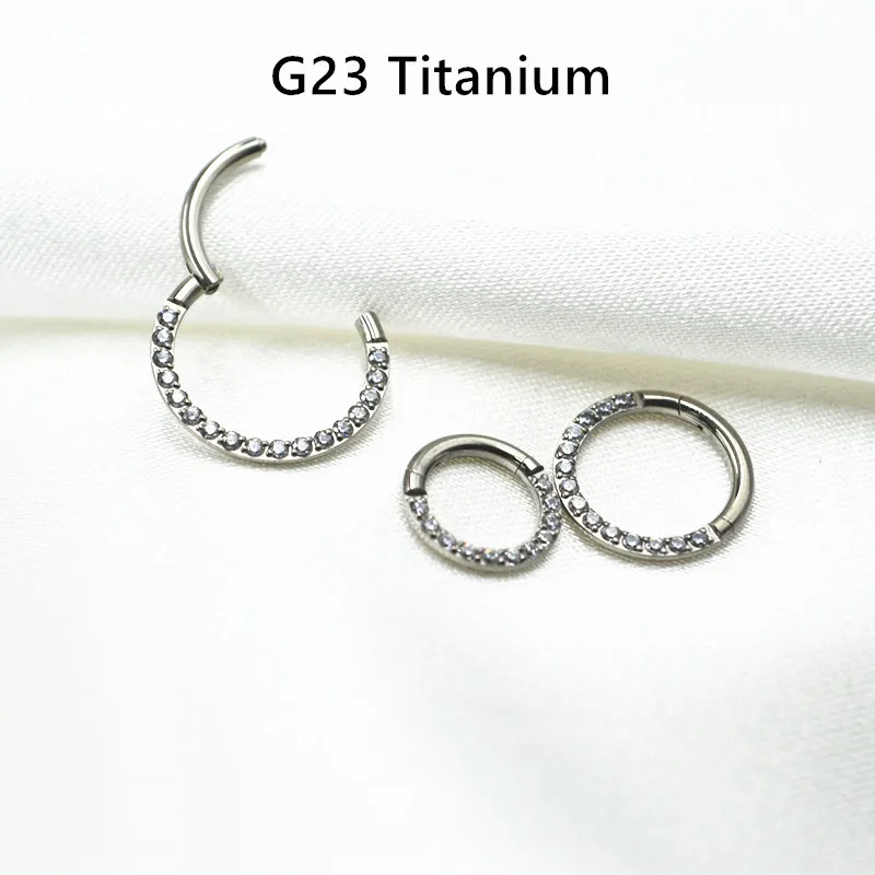 Anillo de segmento con bisagras sin costuras para nariz de titanio G23, Septum Clicker, cartílago de la oreja, hélice Tragus Rook Hoop CZ 16Gx 6/8/10mm, 10 unidades por lote