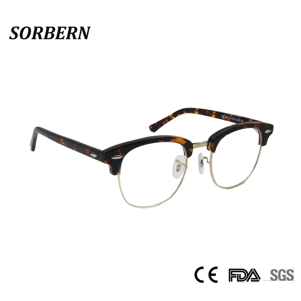 

SORBERN Classic Acetate Myopia Glasses Oval Spectacles Frames Fashion Women Men Metal Half Rim Eyeglasses Brand Designer Eyewear