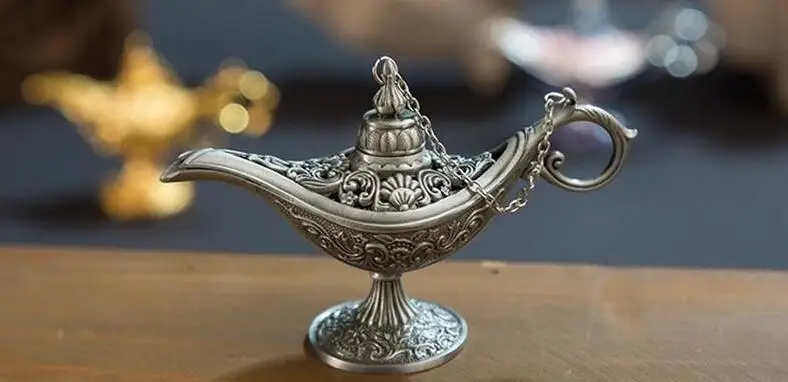 Excellent Fairy Tale  Incense Burner Vintage Retro Tea Pot Genie Lamp Aroma Stone Home Ornament Metal Craft