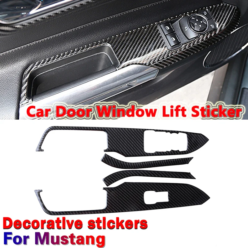 

Car Door Window Lift Switch Panel Sticker Real Carbon Fiber Trim Fit For Ford Mustang 2015-2019 Decorative Interior Accessories