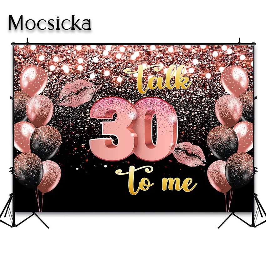 Mocsicka 30th Birthday Party Backdrop Talk Thirty to me Rose Gold Women Girls Bday Party Decorations Background for Photo Shoot