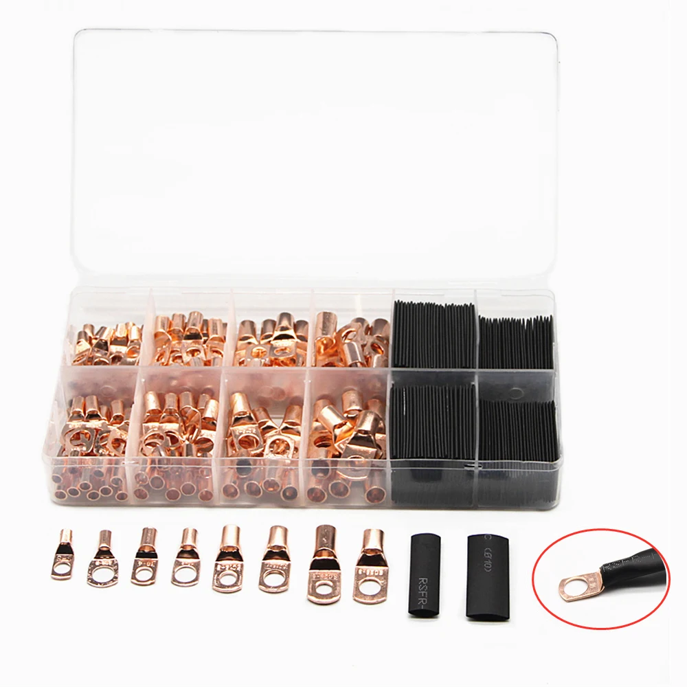 60/240/260CPS Assortment Car Auto Copper Ring Terminal Wire Crimp Connector Bare Cable Battery Terminals Soldered Connectors Kit