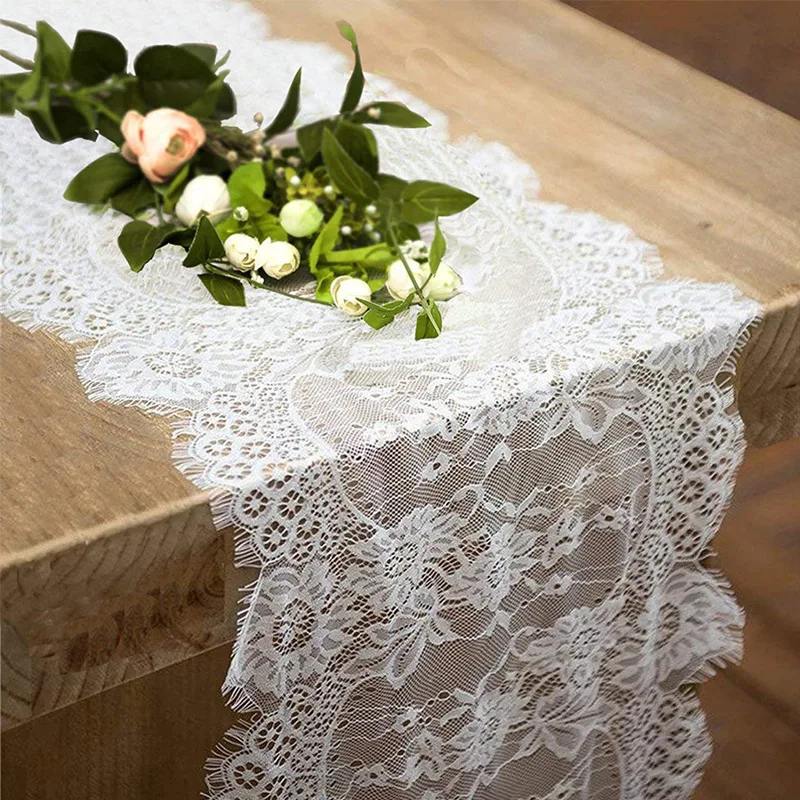 Hot sale 35x300cm lace flower white black table cover chair belt banquet baptism wedding party table table runner decoration