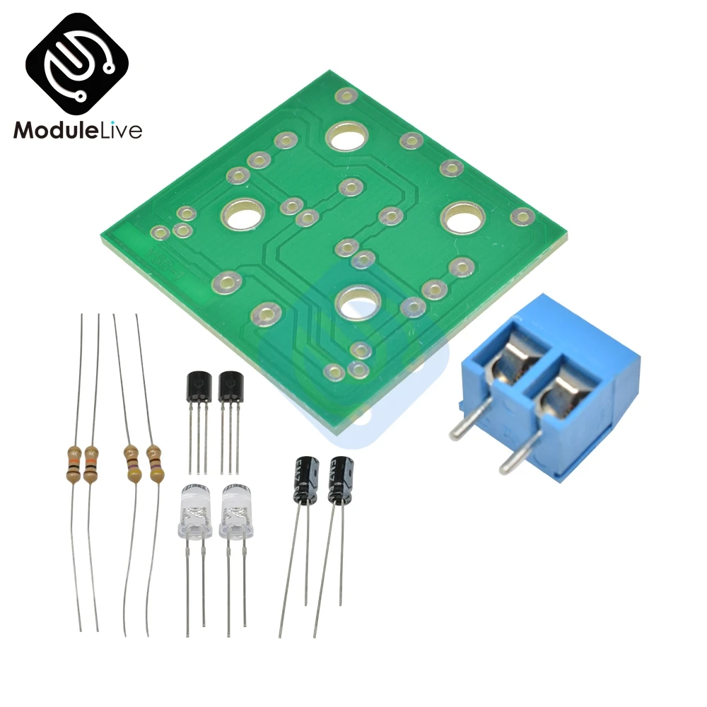 5MM Light LED Blue Simple Flash Circuit Transistor 30K Resistance 22UF Electrolytic Capacitors Dupont Cable Board DIY Kit Module