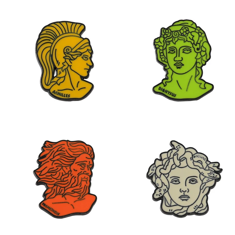 Greek Mythology Figure Pin Prometheus Brooch Medusa Avatar Costume Corsage Anti-light Art Badge Gift for Friends