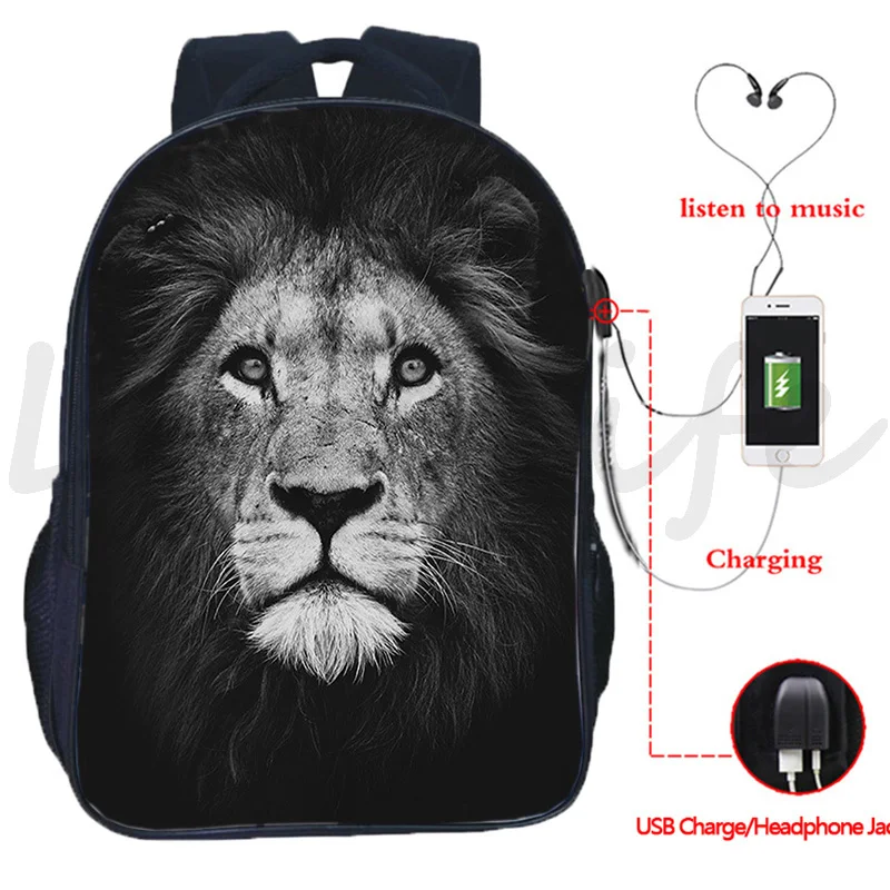 Boys Girls Animal Lion Elephant Deer Zebra Horse Backpack USB Charging Rucksack Custom 3D Printing School Bags Bookbags Mochila