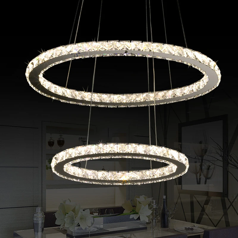 Circle Rings Double ring crystal chandelier Restaurant chandeliers 4000K Neutral light LED lamp 72W 54W AC220V room ligths