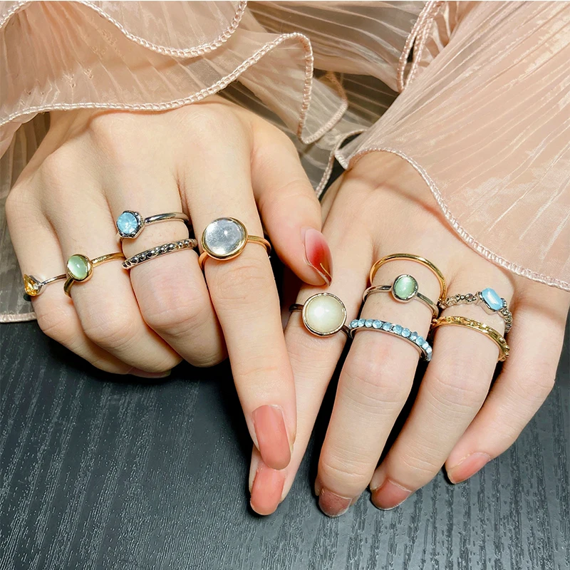 新しい韓国 8 ピース/セットヴィンテージカラフルなストーン - Vintage Fashion Korea のレビューと価格