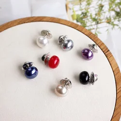 10pcs Button Brooch Imitation Pearl Circle Brooch Pins PU Button Trendy Metal Sweater Collar Hijab Pin Brooch Jewelry Accessorie