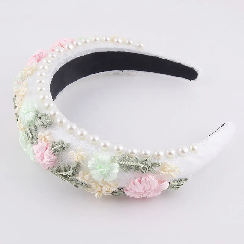 Lady Hairband Fashion Pastoral Sponge Pearl Fabric Woven Flower Headband Beautiful Hair Accessories For Women Prom Handmade New