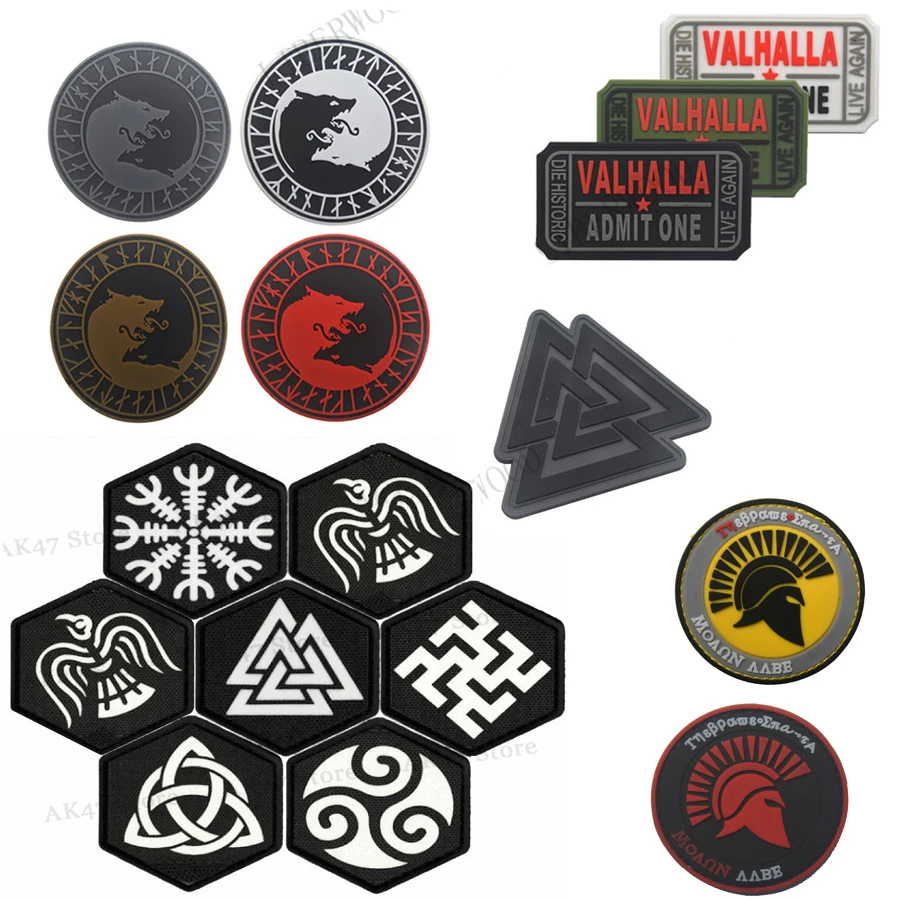 VALHALLA ADMIT ONE 3D PVC Rubber Vikings Skull Patch Emblem DIY Patches for Clothing Tactical Badge Parche Militar