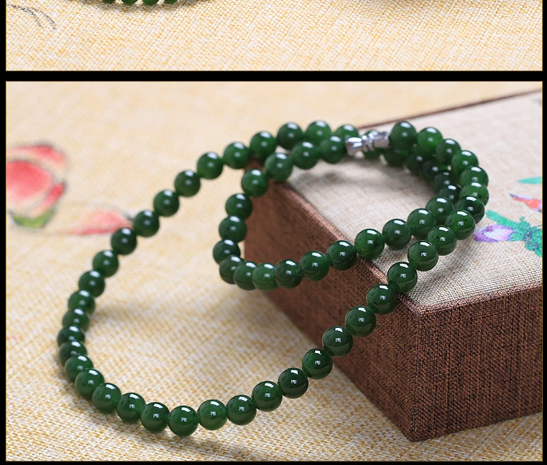 Natural ice base oil green Burma yu necklace male and female linked chain 6-7mm