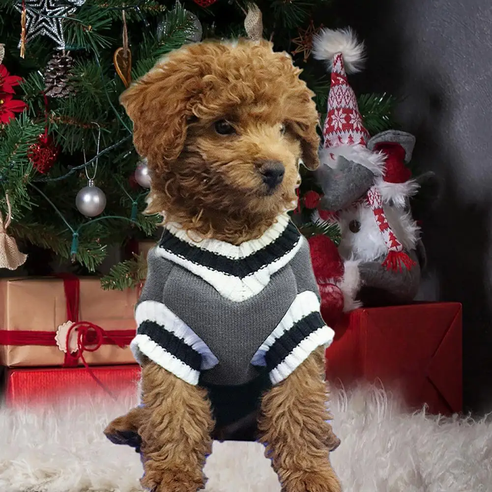 Pet Costume Adorable College Style Breathable Skin-friendly Soft Sleeveless Pet Puppy Knitted Vest Sweater for Autumn Winter