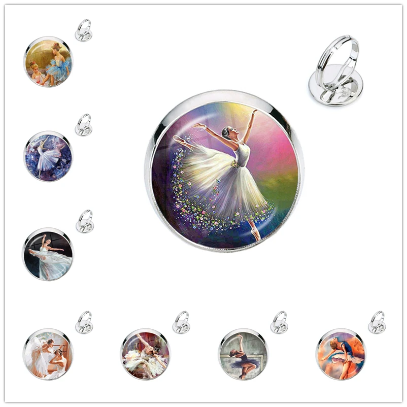 Elegant Ballet Dancing Rings Dance Gymnastics Dancer Ballerina Silver Color Adjustable Rings Gift For Women Kids