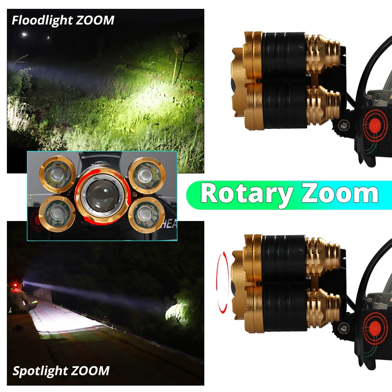 10000LM Updated IR Sensor Fishing LED Headlight T6 Headlamp Rechargeable Zoom Lantern 5200mah Battery 18650 Waterproof Torch