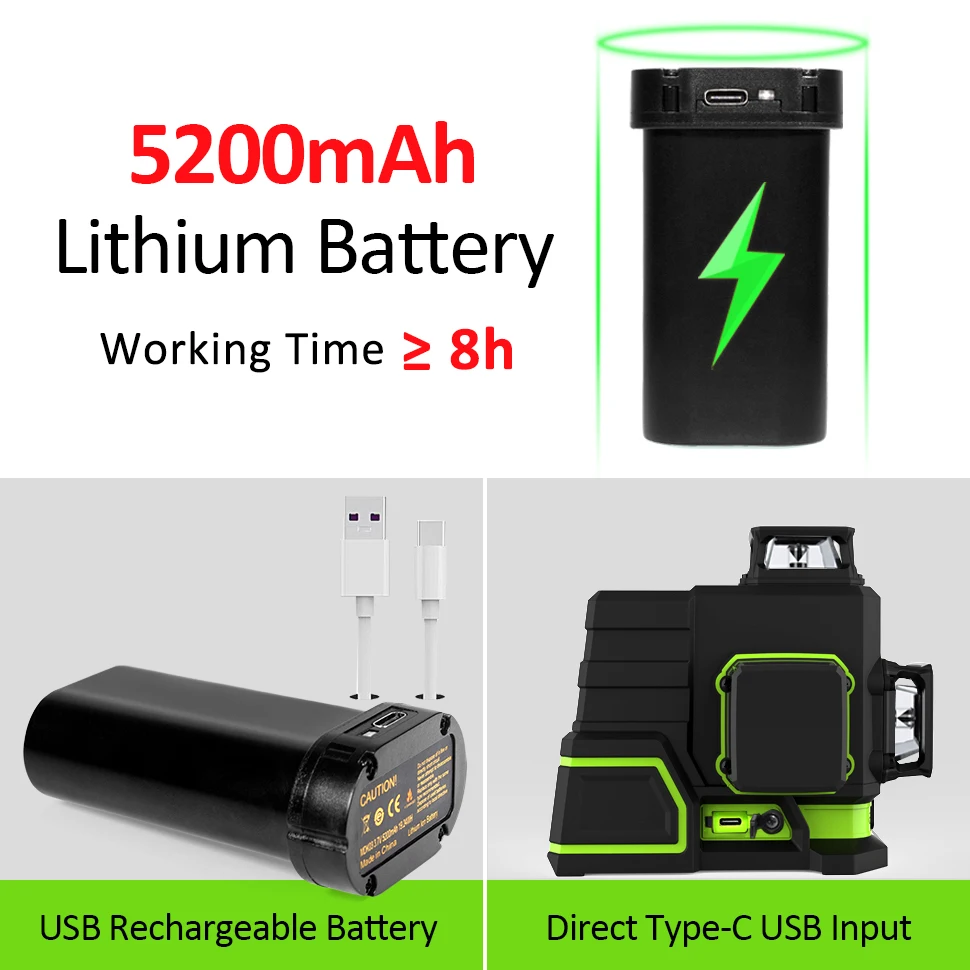 CLUBIONA ME12T 3D 12 Linie Green Laser Level Horizontale Vertikale Kreuz-Linie Selbst nivellierung Fernbedienung 5200mAh li-ion Batterie