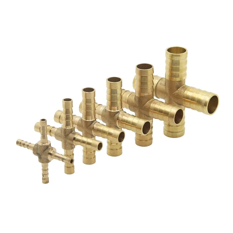 Cross Shaped Brass Pipe Fitting 4 Way 4mm-12mm Hose Barb Connector Joint Copper Barbed Coupler Adapter Coupling Pneumatic