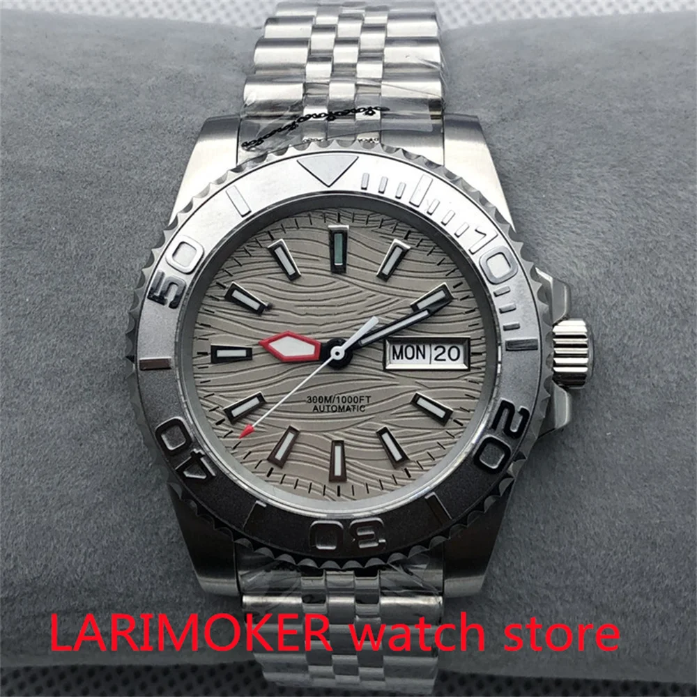 BLIGER جديد 40 مللي متر NH36 حركة ميكانيكية للرجال زجاج الياقوت قرص رمادي حزام مطاطي من الفولاذ المقاوم للصدأ