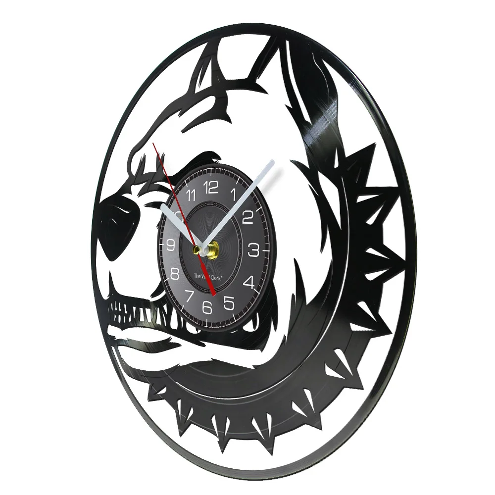 Bulldog PitBull Portrait Wall Clock Vinyl Record Vintage Vinyl Strong Dog Breed Animal Home Decor Hanging Watch Pet Lover Gift