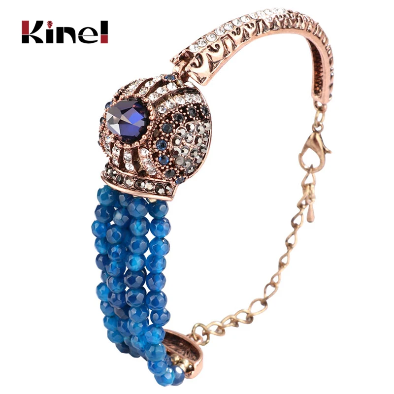 Kinel Natural Stone Bracelet Vintage Crystal Antique Bracelets For Women Gold Color Party Christmas Gift Turkish Jewelry