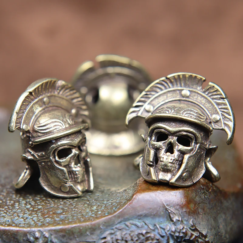 حبات سكين على شكل جمجمة خوذة على شكل مروحة قلادات حبل إكسسوارات حبات باراكورد أدوات خارجية EDC ساموراي من النحاس الأصفر العتيق - 5