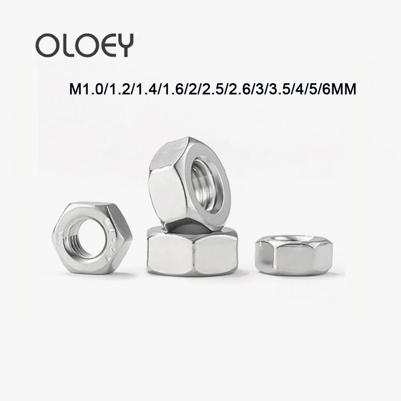 M1.0/1.2/1.4/1.6/2/2.5/3/3.5/4/5/6mm Hex Nut Outer Hexagon Nuts DIN934 Metric thread 304 Stainless Steel 30/40/50/60pcs